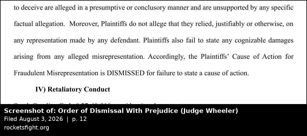 Screenshot of the Order of Dismissal With Prejudice, August 3, 2026, page 12